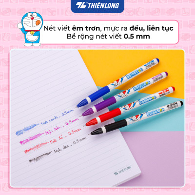 Combo 5/10/20 Bút Gel Thiên Long Doraemon GEL-012/DO ngòi 0.5mm mực xanh/đỏ/đen/tím thân bút in hình nhân vật Doraemon