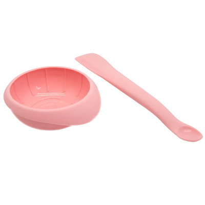 Bộ bát và thìa nghiền thức ăn silicon cho bé Marcus & Marcus, từ 6 tháng - Hồng