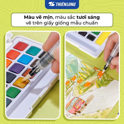 Màu nước nén Thiên Long 12/18/24 màu Colokit Solid Water Color - Màu nén mịn, dễ pha màu, đạt chuẩn châu Âu, tặng kèm cọ
