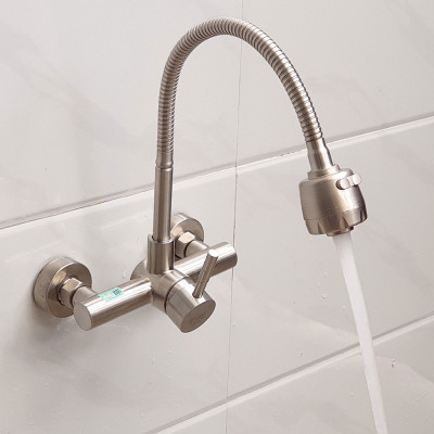 Vòi rửa chén âm tường cần lò xo Inox SUS 304 Eurolife EL-T017AT (Trắng vàng)