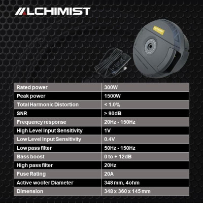 Spare Wheel Alchimist ASW09W-1900 Loa Sub đặt trong lòng bánh Dự Phòng Âm Bass Mạnh Mẽ Lắp Bánh Sơ Cua, Lốp Dự Phòng