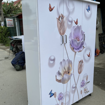 Tủ nhựa đài loan 3 cánh 2 học âm in 3D hình Hoa Nuhi