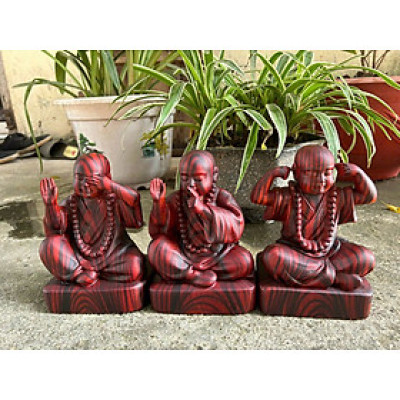 Bộ tượng tam tâm bằng gỗ hương đá sơn mầu gỗ trắc kt cao 20×15×11cm 