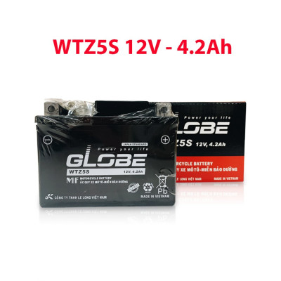 Bình Ắc Quy Khô WTZ5S 12V,4.2Ah/WTD 4V,3.5Ah hiệu GLOBE Cho Xe WAVE RS100/ WAVE RS 110/ AIRBLADE/ EXCITER 135