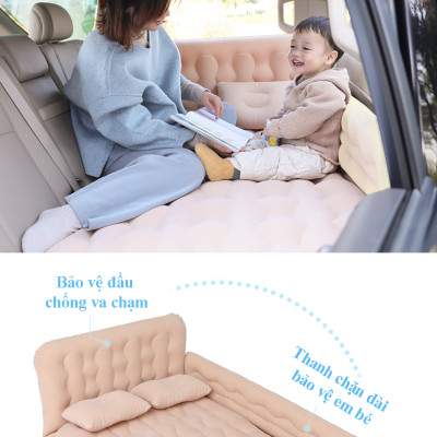 Nệm giường hơi cho xe ô tô, xe hơi 5, 7 chỗ cao cấp, tiện dụng có thành chắn an toàn cho trẻ nhỏ kèm theo bơm điện 12V