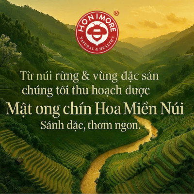 Combo Mật ong nguyên chất Hoa Miền Núi Honimore 630g/chai tặng 1 chai mật ong Hoa Vải Thiều 360g/chai - tăng sức đề kháng