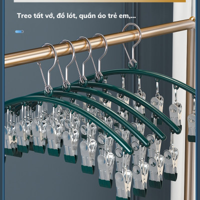 Móc Treo Đồ Lót Khăn Tất 10 Kẹp Inox, Móc Kẹp Phơi Quần Ao Đa Năng Tiết Kiệm Diện Tích, Chất Liệu Không Gỉ - HÀNG CHÍNH HÃNG MINIIN