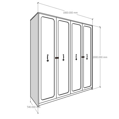 [Happy Home Furniture] ELEGANT, Tủ quần áo 4 cửa mở 1m8x2m, 180cm x 54cm x 200cm ( DxRxC), TCM_083