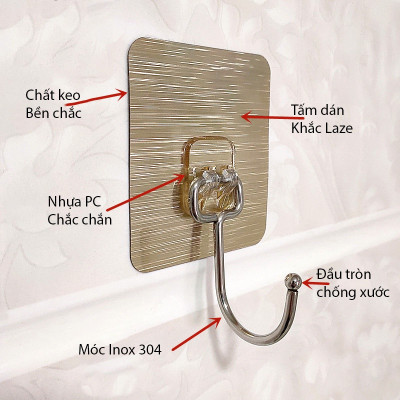 Móc Dán Tường Siêu Dính Chịu Lực Inox 304, Móc Dính Tường Treo Đồ Quần Áo Đồ Dùng Đa Năng Tiện Ích