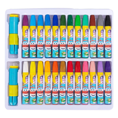 Hộp 24 Bút Màu Sáp Kèm Cây Cầm Bút & Đồ Chuốt 2 Trong 1 - SuperWings - Deli EC009-24