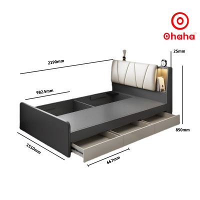 [Miễn phí vận chuyển & lắp đặt] Giường ngủ thông minh cao cấp bọc nệm đầu giường gỗ công nghiệp Ohaha - GN006