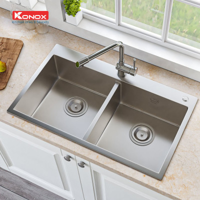 Chậu rửa bát Konox, Overmount Series, Model KN8248DOB , Inox 304AISI tiêu chuẩn châu Âu, 820x480x228(mm), Hàng chính hãng