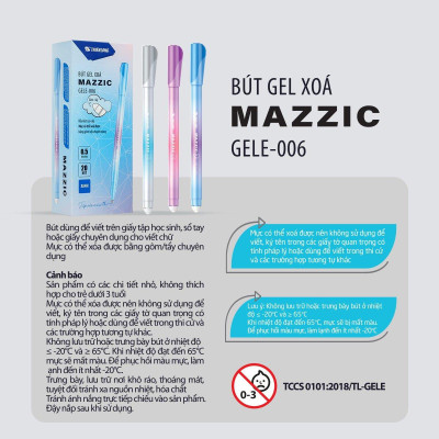 Hộp 20 Bút Gel Xóa Được 0.5 mm - Mazzic Thiên Long GELE-006 - Mực Xanh