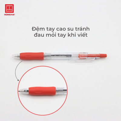 Bút bi bấm Hồng Hà đầu bi 0.7mm cho nét viết êm, trơn, có grip cao su - 2468