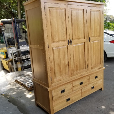 Tủ áo gỗ sồi 3 cánh 5 ngăn kéo Tundo KT 160 x 60 x 200cm