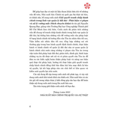 Giải quyết tranh chấp hành chính trong lĩnh vực quản lý đất đai. Phát hiện vi phạm và xử lý vướng mắc.