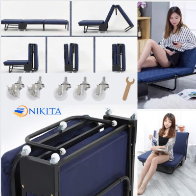 Giường gấp có nệm 3 khúc màu xanh, rộng 75cm nâng đầu 5 cấp độ, gấp gọn, tiện dụng Nikita