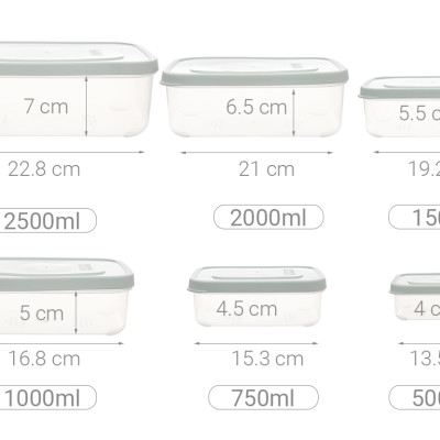 Bộ 6 hộp thực phẩm chữ nhật Hokkaido 500-750-1000-1500-2000-2500ml