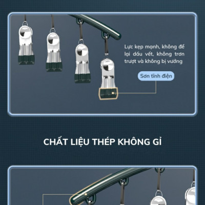 Móc Treo Đồ Lót Khăn Tất 10 Kẹp Inox, Móc Kẹp Phơi Quần Ao Đa Năng Tiết Kiệm Diện Tích, Chất Liệu Không Gỉ - HÀNG CHÍNH HÃNG MINIIN