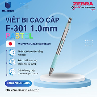 Viết bi bấm kim loại F301 PASTEL 1.0mm Zebra - Nhật [Chính Hãng] - mực xanh