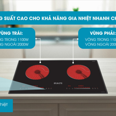 Bếp điện 2 vùng nấu Ecalite EL-MK271R - Kính Ceramic bền - Có Inverter tiết kiệm điện - Hàng chính hãng