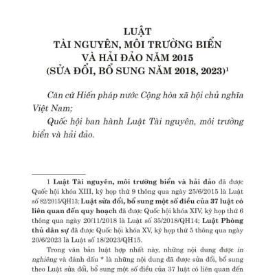 Luật tài nguyên, môi trường biển và hải đảo năm 2015 (sửa đổi, bổ sung năm 2018, 2023)