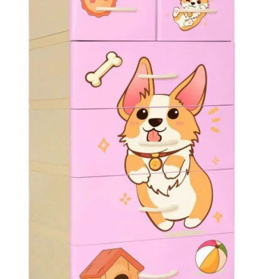 Tủ nhựa 5 tầng Qui Phúc KID màu hột gà mẫu Cún Con KT 600 x 470 x 1300 mm _ Juno Sofa hàng lắp sẵn