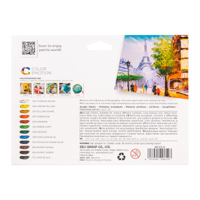 Màu Nước Acrylic Dạng Tuýp 12Ml Deli - 12/24 Màu - 1 Hộp - EC12