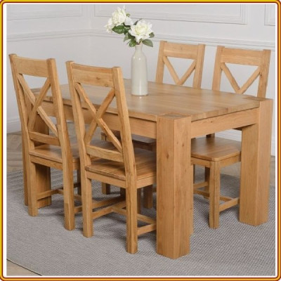 Bộ bàn ăn Rustic Oak bàn 1m2, kèm 4 ghế juno sofa ( Vàng Gỗ Tự Nhiên)