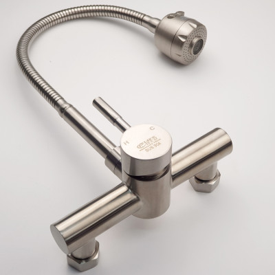 Vòi rửa chén âm tường cần lò xo Inox SUS 304 Eurolife EL-T017AT (Trắng vàng)