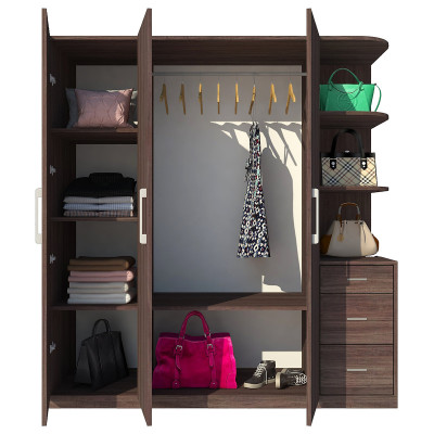 Tủ quần áo gỗ MDF Tundo 3 cánh 3 ngăn kéo màu nâu 200 x 55 x 200cm