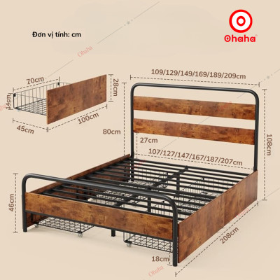 [ Miễn phí giao hàng và lắp đặt TP. HCM] Giường ngủ sắt hiện đại Ohaha - GS009