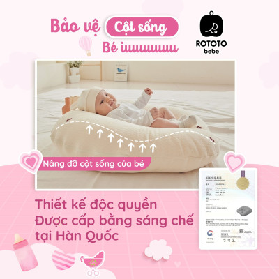 Gối chống trào ngược Rototo bebe nhập khẩu chất liệu cotton mềm mại khắc phục tình trạng trào ngược sơ sinh