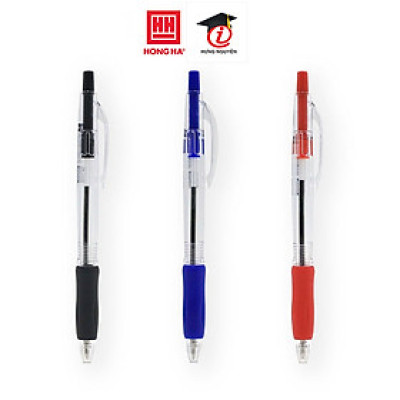 Bút bi bấm Hồng Hà đầu bi 0.7mm cho nét viết êm, trơn, có grip cao su - 2468
