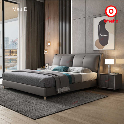 [Miễn phí vận chuyển & Lắp đặt] Giường ngủ bọc da cỡ lớn kết hợp gỗ cao cấp chống ẩm TẶNG kèm 2 tab đầu giường - GN024