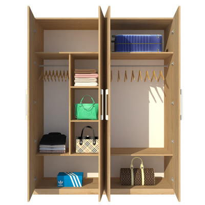 Tủ quần áo gỗ MDF Tundo 4 cánh 2 ngăn treo màu vàng sồi 180 x 55 x 220cm