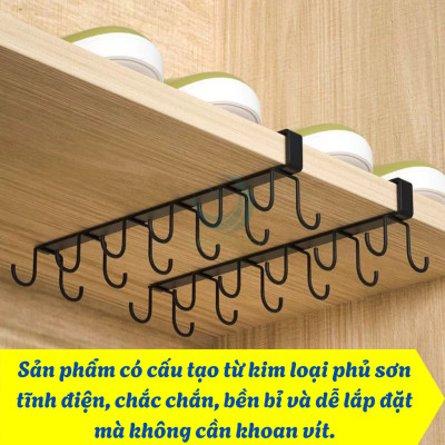 Móc Treo Đa Năng Gắn Dưới Kệ Bếp 10 MóC- Giá Treo Đồ Nhà Bếp Thông Minh Móc Treo Dưới Gầm Tủ – Tiết Kiệm Không Gian Kệ Treo Dụng Cụ Nhà Bếp Gắn Tủ Móc Treo Ly Tách và Đồ Nhà Bếp Dưới Kệ 10 Móc