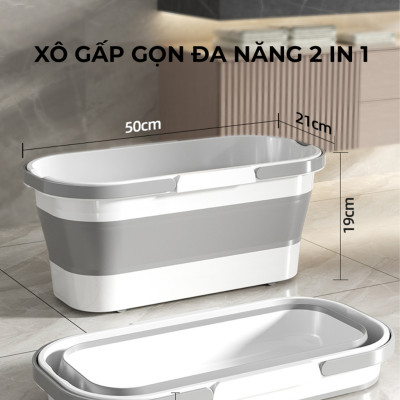 Chậu Gấp Gọn Tiện Lợi Giặt Cây Lau Nhà Chùi Kính Xô Đựng Nước Gấp Gọn Đa Năng Có Bánh Xe Dung Tích 12L