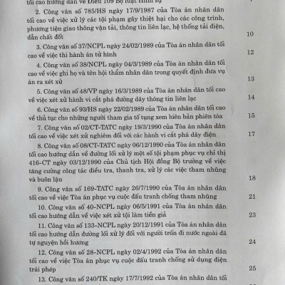 Hệ thống Công văn hướng dẫn nghiệp vụ của Tòa án nhân dân tối cao trong lĩnh vực Hình sự và Tố tụng Hình sự (từ năm 1987 đến năm 2023)