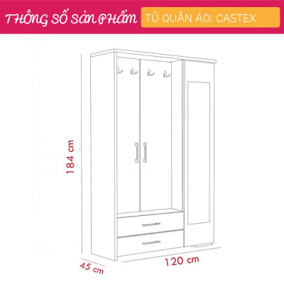 Tủ quần áo 3 cánh 3 ngăn hiện đại SMLIFE Castex