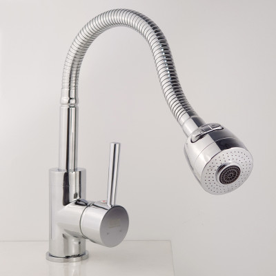 Vòi rửa chén nóng lạnh cần lò xo Đồng mạ Chrome Eurolife EL-KM03 (Trắng bạc)