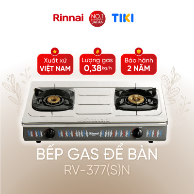 Bếp gas dương Rinnai RV-377(S)N mặt bếp inox và kiềng bếp men - Hàng chính hãng.