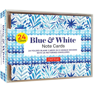 Blue & White Note Cards, 24 Blank Cards: 8 Unique Designs With 25 Patterned Envelopes