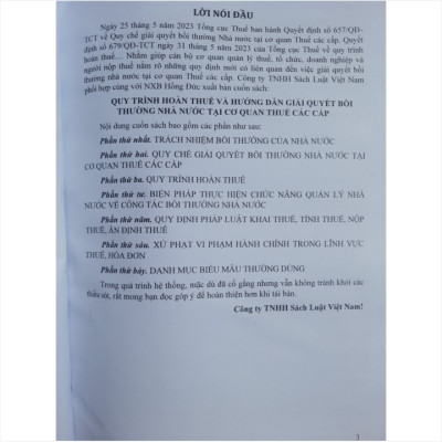 Sách Quy Trình Hoàn Thuế và Hướng Dẫn Giải Quyết Bồi Thường Nhà Nước Tại Cơ Quan Thuế Các Cấp - V2249T
