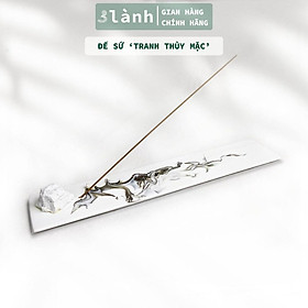 Đế Nhang Nụ Trầm Hương Sứ Tráng Men Cao Cấp Họa Tiết Tranh Thủy Mặc Phong Thủy Sông Núi Thiền Nhật Thủ Công 3 Lành