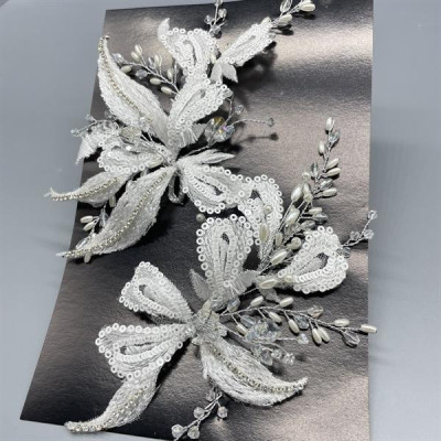 Cài tóc cô dâu ren kết hạt cườm đính đá mẫu mới