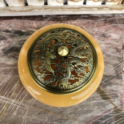 Lư xông trầm hương, hủ đỉnh đốt nhang, trầm hương đá ngọc hoàng long size nhỏ - Cao 10 cm