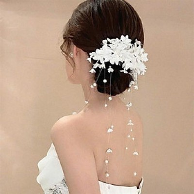 Cài tóc cô dâu hoa chùm nhỏ trắng mẫu mới t10/2024