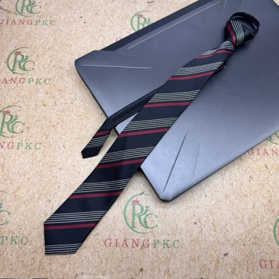 Cà vạt nam mẫu thắt sẵn dây kéo bản nhỏ 6cm mẫu đen kẻ đỏ chấm trắng
