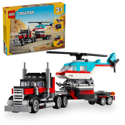 Đồ Chơi Lắp Ráp Xe Tải Vận Chuyển Trực Thăng 3 In 1 - Flatbed Truck With Helicopter - Lego Creator 31146 (270 Mảnh Ghép)